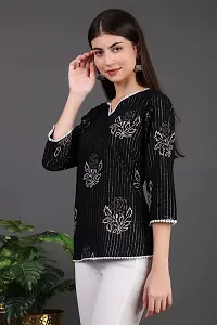 HAVISHA Traders Stylish and Beautiful Floral Printed with LACE DETIALING TOP | V-Neck Three Quarter Regular Sleeve in Jaquard Fabric | Casual WEAR for Women-thumb3