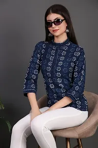 HAVISHA Traders Stylish and Beautiful Floral Printed with LACE DETIALING TOP | V-Neck Three Quarter Regular Sleeve in Jaquard Fabric | Casual WEAR for Women-thumb3