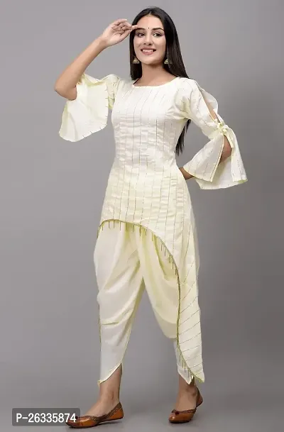 FASHONIA Stylish Beautiful Kurta with Dhoti Set for Women(ASHTA-VINAYAK-1009) (Medium, Cream)-thumb3