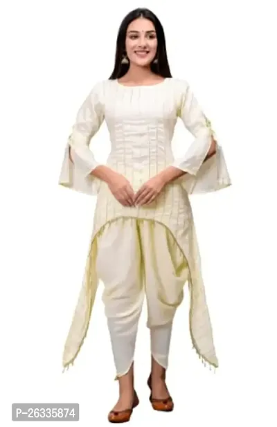 FASHONIA Stylish Beautiful Kurta with Dhoti Set for Women(ASHTA-VINAYAK-1009) (Medium, Cream)-thumb0