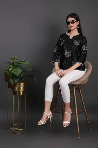 HAVISHA Traders Stylish and Beautiful Floral Printed with LACE DETIALING TOP | V-Neck Three Quarter Regular Sleeve in Jaquard Fabric | Casual WEAR for Women-thumb2