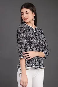 HAVISHA Traders Stylish and Beautiful Floral Printed with LACE DETIALING TOP | V-Neck Three Quarter Regular Sleeve in Jaquard Fabric | Casual WEAR for Women-thumb4