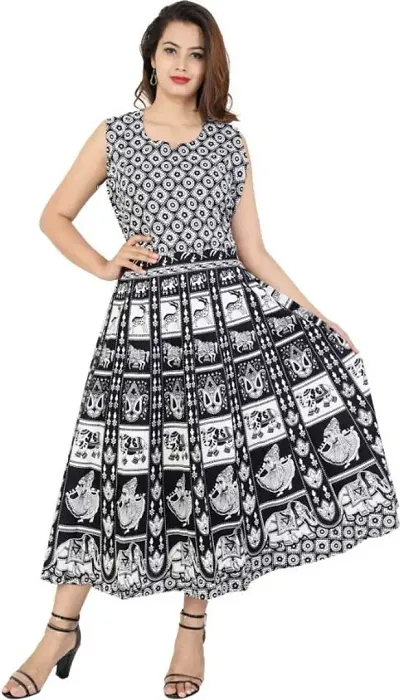 Beautiful Jaipuri Printed Cotton Fit & Flare Maxi Dress