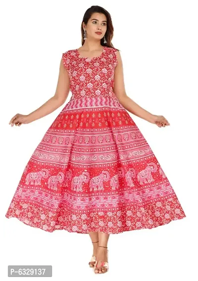 Elegant Pure Cotton Printed Midi Dress For Women-thumb0