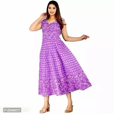 Women Cotton Party Frock Maxi Purple Long Dresses-thumb0