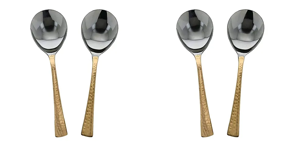 Set of 4 Hammered Steel Copper Serving Spoons for Indian Dinnerware Serveware
