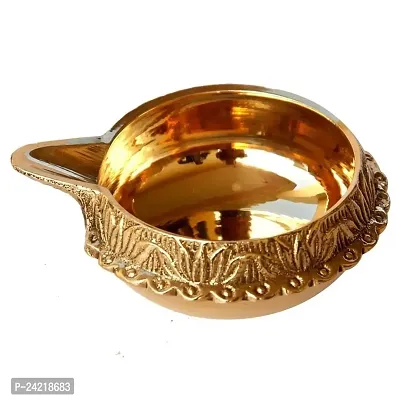 Skywalk Handmade Engraved Design Indian Puja Brass Oil Lamp -Kuber Deepak -3 inch