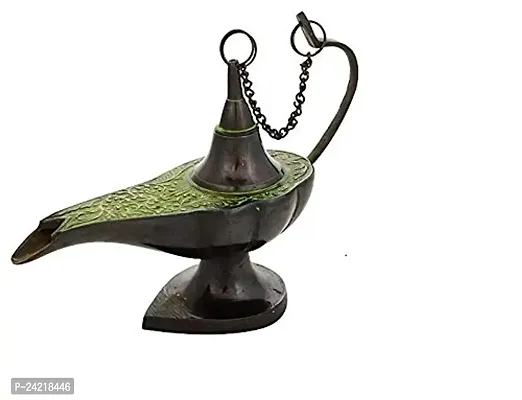 Hand Crafted Metal Brass Alladin CHIRAG LAMP,Antique Aladdin Chirag with Oil Lamp/Vintage Lighting Showpieces Figurine