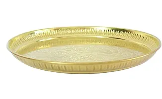 Skywalk Handmade Brass Puja Thali with Flower Embossed Design (Gold, 8 Inch)-thumb1