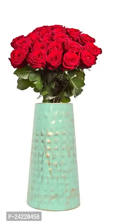 Hand Crafted Metal Flower Vase for Home Decoration (Green-Gold,12 Inch)