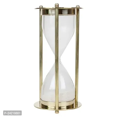 Handcrafted Brass Sand Timer Hour Glass Sandglass Clock Ideal for Exercise Antique Nautical D?cor Theme, Height 4.5 Inches 5 Minutes-thumb0