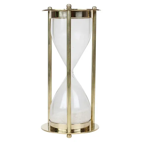 Handcrafted Brass Sand Timer Hour Glass Sandglass Clock Ideal for Exercise Antique Nautical D?cor Theme, Height 4.5 Inches 5 Minutes