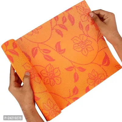 PVC Anti Slip Mat Shelf Liner Roll, 30 x 150 cm, Flower Pattern, 1 Piece(Orange Color)-thumb3