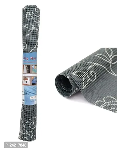 Set of 2 Skywalk PVC Anti Slip Mat Shelf Liner Roll, 45 x 150 cm, Flower Pattern (Grey)-thumb2