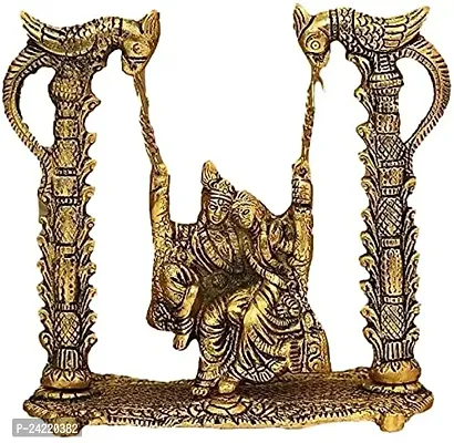 Handcrafted Metal Radha Krishna Jhula Idol/Statue for Good Luck Home Decor (16 X 16 cm, Golden)