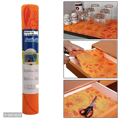 PVC Anti Slip Mat Shelf Liner Roll, 30 x 150 cm, Flower Pattern, 1 Piece(Orange Color)