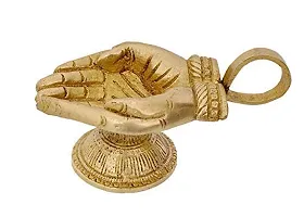 SkyWalker Hand Crafted Metal Brass Diya with Handle,Oil Wick for Puja (Pooja), Feng Shui,Decoration.-thumb1