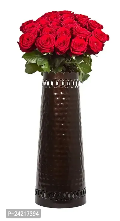 Hand Crafted Metal Flower Vase for Home Decoration (Dark Brown,8 Inch)