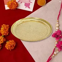 Skywalk Set of 2 Handmade Brass Puja Thali with Flower Emossed Design,Brass Pooja Plate for Home  Office Decoration  Gifting (Size-6 Inch)-thumb3