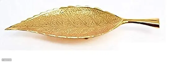 Skywalk Hand Crafted Metal Brass Tray in Leaf Shape with NAKKASHI Work, Tray for Serving, Collectible Art,Perfect for Home Decoration and Gifting-thumb0