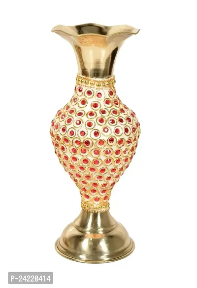 Skywalk Hand Crafted Metal Brass Flower Vase with Beads for Home Decoration (gold, 10 Inch)-thumb0