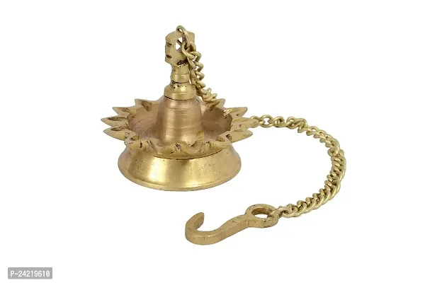 Traditional Brass Wall Hanging Diya Oil Lamp for Home Mandir Entrance Deepak Deepam Decor Temple Diwali Decoration Chain Hanging Diya (3 x 3 x 14 inches, Gold) PBS-G-187-thumb0