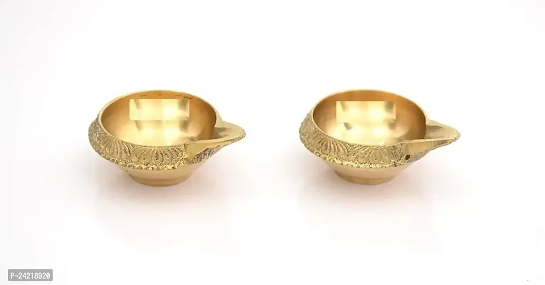Handmade Indian Puja Brass Oil Lamp -Kuber Deepak, Diya Lamp Engraved Design for Puja Home D?cor (Set of 2) Dia - 1 inch-thumb0