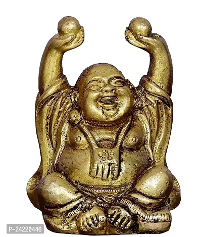 Skywalk Solid Brass Metal Harbinger of Wisdom and Wealth Vintage Laughing Buddha Statue (5 x 4 x 6.5 cm, Gold)