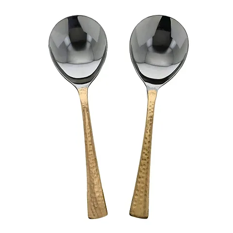Skywalk Hammered Steel Copper Serving Spoons for Indian Dinnerware Serveware (Silver, Copper) -Set of 2