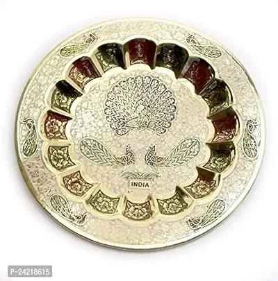 Skywalk Metal Brass Wall Plate Peacock Wall Hanging - (7 inch, Multicolour)