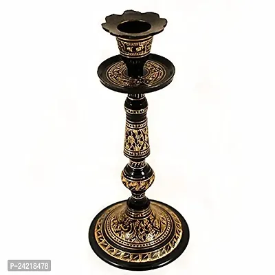 Hand Crafted Metal Brass Candle Stand with BIDRI NAKKASHI Work, Collectible Art,Perfect for Home Decoration and Gifting
