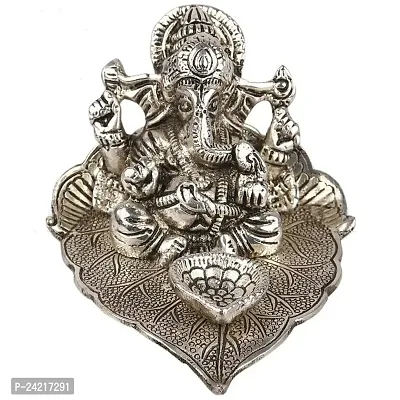 Metal Leaf Ganesh with Diya for Home D?cor, Gift and Puja Idol