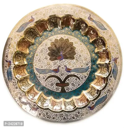 SKYWALK Metal Brass Wall Plate Peacock Wall Hanging - (7 inch, Multicolour)