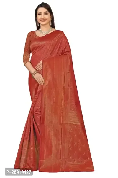 KOKVAROSTA Women's Present Banarasi Soft Lichi Silk Saree (Red)-thumb0