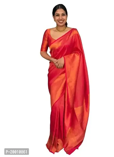 KOKVAROSTA Women's Pure Kanjivaram Silk Sarees For Wedding With Un-Stitched Blouse Piece (Red)