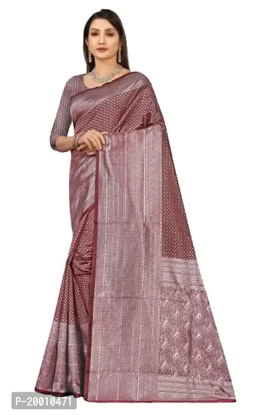 KOKVAROSTA Women's Present Banarasi Soft Lichi Silk Saree (Maroon)