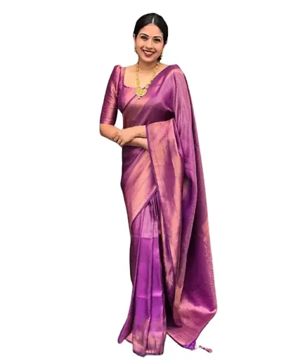 KOKVAROSTA Women's Pure Kanjivaram Silk Sarees For Wedding With Un-Stitched Blouse Piece