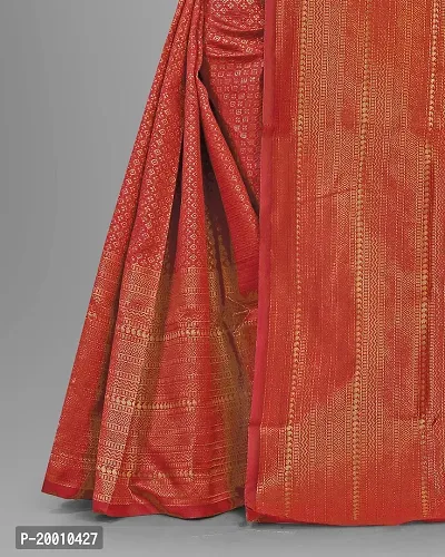 KOKVAROSTA Women's Present Banarasi Soft Lichi Silk Saree (Red)-thumb3