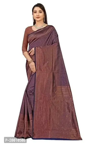 KOKVAROSTA Women's Present Banarasi Soft Lichi Silk Saree (Navy Blue)