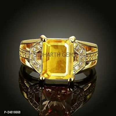 SIDHARTH GEMS Certified Untreatet 8.25 Ratti 7.75 Carat A+ Quality Natural Yellow Sapphire Pukhraj Gold Plated Gemstone Ring For Women's and Men's-thumb3