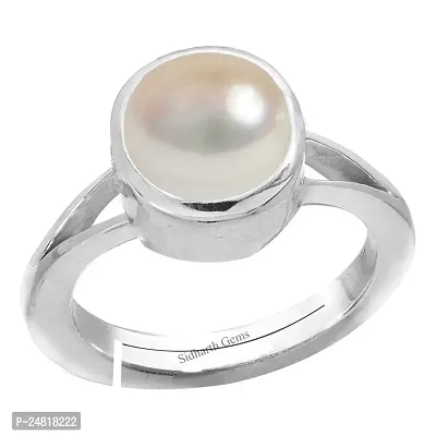 8.25 Ratti 7.00 Carat Natural Pearl Certified moti Adjustable panchhdhaatu/Ashtadhatu Silver Plated Ring for Men and Women