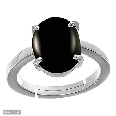 Certified 12.25 Ratti Natural Black Onyx Chalcedony Adjustable Ring (Sulemani Hakik Silver Plated Gemstone by Lab Certified(Top AAA+) Quality for Men and Women-thumb0