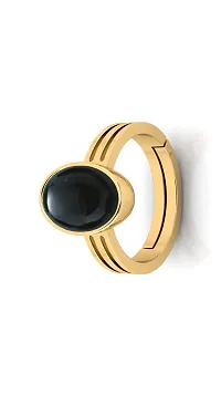 SIDHARTH GEMS 8.00 Ratti 7.00 Carat Sulemani Hakik Ring Original Natural Black Haqiq Precious Gemstone Hakeek Astrological Gold Plated Adjustable Ring Size 16-24 for Men and Women-thumb2