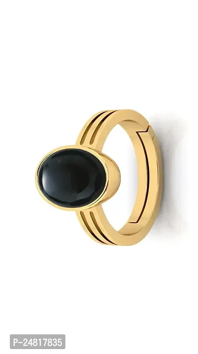 SIDHARTH GEMS 8.00 Ratti 7.00 Carat Sulemani Hakik Ring Original Natural Black Haqiq Precious Gemstone Hakeek Astrological Gold Plated Adjustable Ring Size 16-24 for Men and Women-thumb3