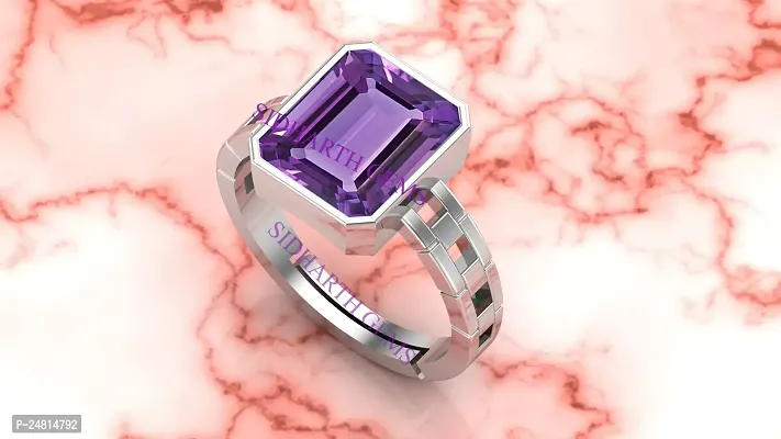 12.25 Ratti 11.00 Carat Amethyst Silver Plated Ring Katela Ring Original Certified Purple Natural Jamuniya Stone Ring Astrological February Birthstone Adjustable Ring Size 16-27-thumb2