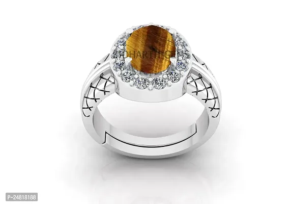 JEMSKART 4.25 Ratti Natural Tiger Eye Silver Ring Original Certified Tiger?s Eye Ring Oval Cut Gemstone Astrological Silver Plated Ring-thumb3