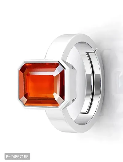 Sidharth Gems 3.25 Ratti / 2.00 Carat Natural Gomed Stone Astrological Silver Plated Ring Adjustable Gomed Hessonite Astrological Gemstone for Men and Women {Lab - Tested}-thumb3