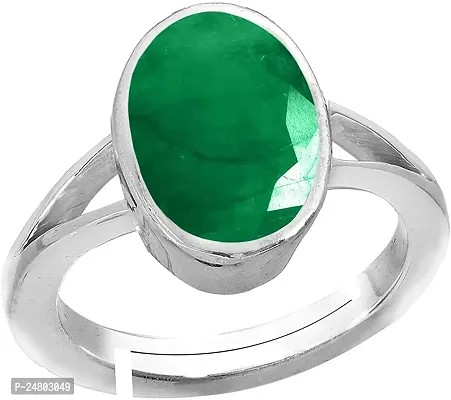 SIDHARTH GEMS Green, 10.25 Ratti 9.30 Carat Natural Emerald Adjustable Silver Panna Ring Certified for Women's and Men's