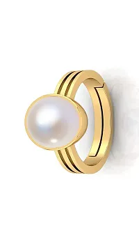 JEMSKART Certified Pearl 8.25 Ratti Natural Pearl Gemstone Original Certified moti Adjustable panchhdhaatu Gold Plated Ring for Men and Women-thumb2