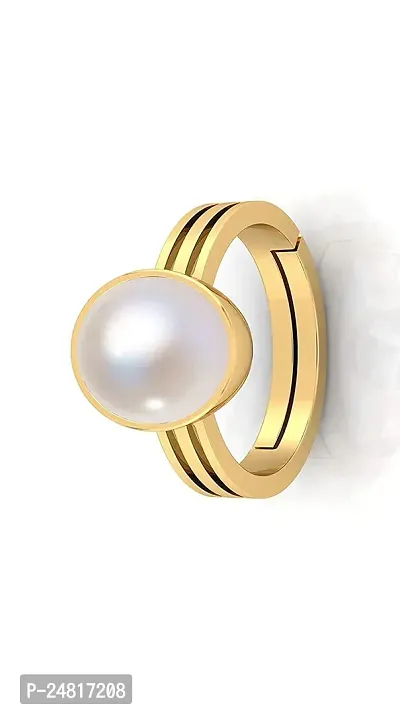 JEMSKART Certified Pearl 8.25 Ratti Natural Pearl Gemstone Original Certified moti Adjustable panchhdhaatu Gold Plated Ring for Men and Women-thumb3